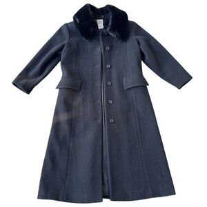 Girls Black Wool Long Coat Talbots Kids Size 7 Winter Dressy Church Faux Fur